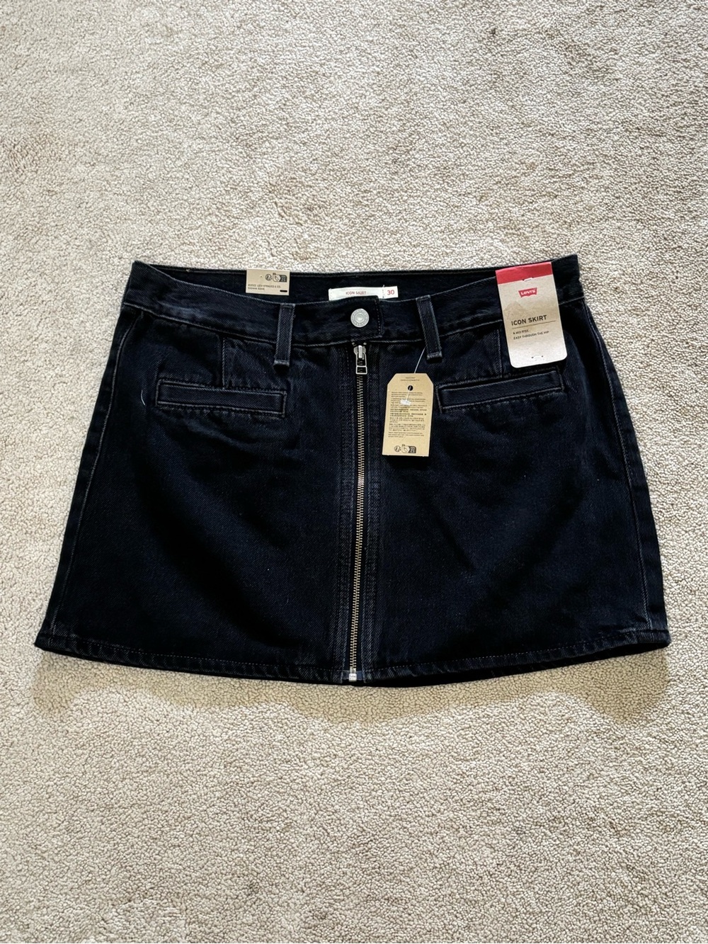 Levi's Black Front-Zip Denim Mini Skirt